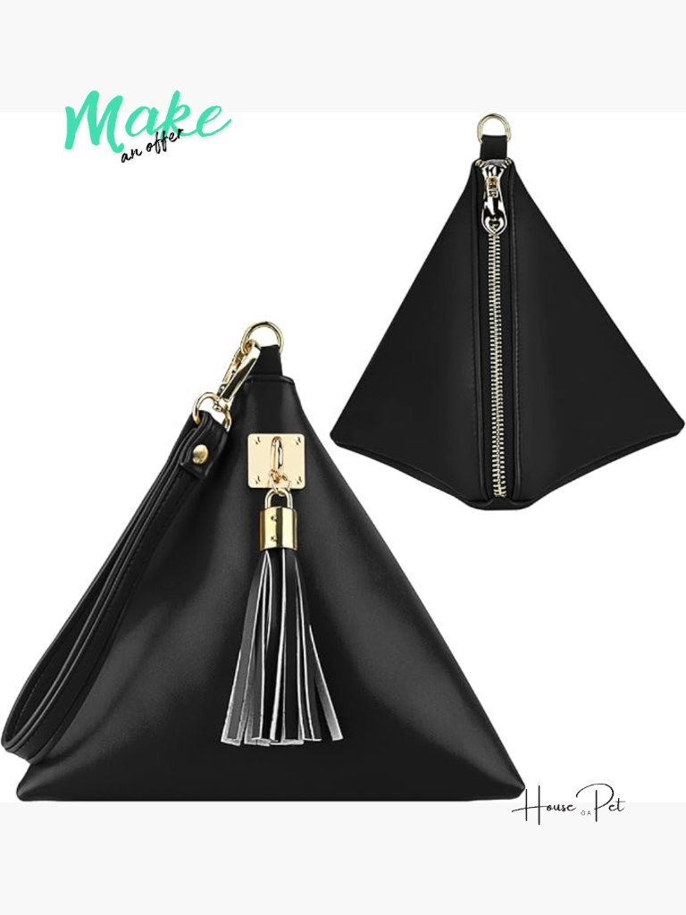 Faux Leather Triangle Clutch Wristlet With Wrist Strap